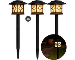 Cheqo® Solar Tuinverlichting - Tuinlampen Op Zonne-Energie - Warme Witte Led Verlichting - Sfeervolle Verlichting - Weerbestendig IP44 - Energiezuinig En Duurzaam - Eenvoudige Installatie - Grondpin - Tuinpaden Verlichten