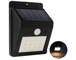 Cheqo® Solar Wandlamp - Tuinverlichting Op Zonne-Energie - Wandlamp Buiten - Buitenlamp Met Sensor - Zonne-Energie Verlichting - Weerbestendig Kunststof - Geïntegreerde LED - Zonder Elektriciteit - Schemersensor - Zwarte Wandlamp