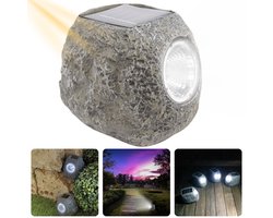Cheqo® Solarlamp Steen - Grondspots - Decoratieve Tuinverlichting - Zonne-energie - Grijs Polyresin - Inclusief EBOOK