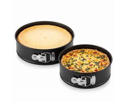 Cheqo® Springvorm Set van 2 - Bakvorm - Taartvorm met Antiaanbaklaag - Losse Bodem - Bakblik - Cakevorm - Cheesecake Vorm - Quichevorm - Rond - Non Stick - Taartbodem Vorm - Bakvormen Set voor Taarten en Cakes - Bakspullen - Zwart