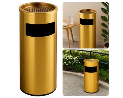 Cheqo® Staande Asbak voor Binnen en Buiten - Gouden Metalen Afvalbak met Asbak - Staand - Glanzend