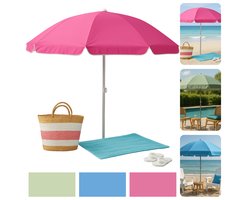 Cheqo® Strandparasol 200 cm - Strand Parasol - Ook voor Balkon - UV-bescherming - Opvouwbaar en Kleurrijk - Ideaal voor Strand