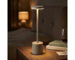 Cheqo Tafellamp Taupe - Touchlamp - Bureaulamp - Nachtlampje - Bedlamp - Leeslamp - Sfeerlamp - LED Dimbaar - Oplaadbaar - Draadloos - USB - Sfeerverlichting - voor Slaapkamer en Woonkamer