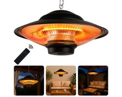 Cheqo® Terrasverwarmer - Terrasverwarming - Heater - Infrarood Verwarming - Plafondmontage - Halogeen Heater - Waterdicht met Afstandsbediening - Aluminium