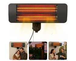 Cheqo® Terrasverwarmer Wandmodel – Infrarood Verwarming Buiten – Elektrische Patio Heater 2000W – Quartz Verwarmingsbuis – 3 Warmtestanden – Spatwaterdicht IP34 – Balkonverwarmer – Weersbestendig – Energie-efficiënt – Wandmontage