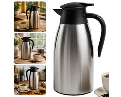 Cheqo® Thermoskan 2 Liter - RVS Thermoskan - Dubbelwandige Thermoskan - Lekvrije Thermoskan - Isolerende Kan - Warme en Koude Dranken - Thermoskan met Handgreep - 1-Hand Bediening - Roestvrij Staal - Thermoskan voor Koffie