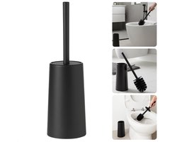 Cheqo® Toiletborstel Met Houder - Mat Zwart Toiletborstel - Modern Design WC Borstel - Gesloten Model Toiletborstel - Stevige Borstelharen - Geschikt Voor Toilet - Geschikt Voor Badkamer - Kunststof Toiletborstel - Toilet Borstel