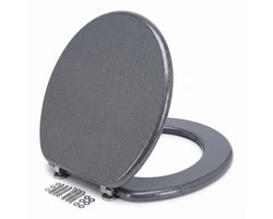 Cheqo® Toiletbril - WC Bril - Toiletzitting - Closetbril - Toiletdeksel - Glitter Toiletbril - Zilveren WC Bril - Grijze WC Bril - Toiletbril MDF - Houten Toiletbril - Universele Toiletbril - Ovale Toiletbril met Deksel - RVS Scharnieren