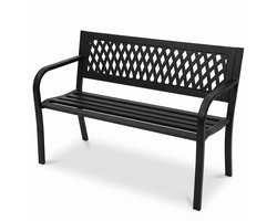Cheqo® Tuinbank - Metalen Tuinbank - Stalen Tuinbank - Parkbank - Zitbank - Buitenbank - Balkonbank - Tuinmeubel voor 2 Personen - Tweezits - IJzeren Bank met Rugleuning en Armleuning - Weerbestendig - Zwart - Inclusief Beschermhoes