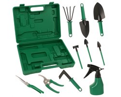 Cheqo® Tuingereedschap Set - Tuingereedschap Set - Snoeischaar- Tuinset - Snoeischaar - Tuinieren - Complete 10-Delige Set met Opbergkoffer - Inclusief Plantenspuit