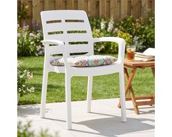 Cheqo® Tuinstoel - Kunststof Tuinstoel - Stapelbare Tuinstoel - Stapelstoel - Tuinstoel met Armleuning - Tuinfauteuil - Terrasstoel - Balkonstoel - Tuineetstoel - Tuinstoel Wit - Buitenstoel - Tuinstoel voor Buiten - Kuipstoel
