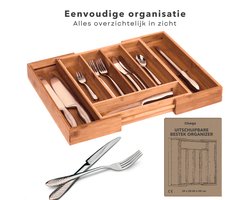 Cheqo® Uitschuifbare Bestekbak Acacia - Besteklade Verstelbaar - Lade Organizer Keukenlade - Bestekhouder Hout - Houten Organizer Keuken