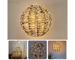 Cheqo® Verlichte Bal - Lichtbal - Lichtbol - Kerstversiering - Sfeerverlichting Binnen - Kerstverlichting - Kerstbal Verlicht - Kerstdecoratie Goud - 25 cm - Warm Witte LED - Metalen Decoratie