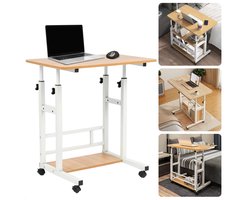 Cheqo® Verrijdbare Laptoptafel - Verrijdbaar Bureau - Computertafel - Laptop Standaard - Verstelbare Bedtafel - Banktafel - Bijzettafel - Laptop Tafel