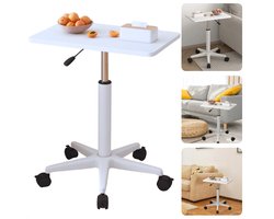 Cheqo® Verstelbare Bijzettafel op Wieltjes - Nachtkastje - Bedtafel - Tafelt - Banktafel - Laptoptafel - Bijzet Tafel Wielen - MDF Wit