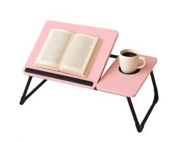 Cheqo® Verstelbare Laptoptafel - Laptopstandaard - Laptop Tafel - Opklapbare Bedtafel MDF - Banktafel Anti-slip - Ontbijttafel - Ontbijt op Bed Tafel - Metaal - Roze