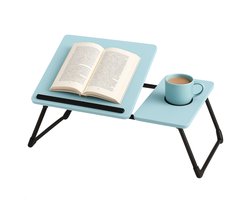 Cheqo® Verstelbare Laptoptafel - Laptopstandaard - Laptop Tafel - Opklapbare Bedtafel MDF - Banktafel Anti-slip - Ontbijttafel - Ontbijt op Bed Tafel - Metaal - Blauw