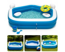 Cheqo® Vijfhoekig Opblaasbaar Familiezwembad - Zwembad - Opblaasbad - PVC - Bad Met Loungestoelen en Bekerhouders