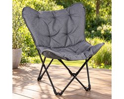 Cheqo® Vlinderstoel - Campingstoel Opvouwbaar - Butterfly Chair - Klapstoel - Vouwstoel - Kampeerstoel - Relaxstoel - Loungestoel - Tuinstoel - Festivalstoel - Strandstoel - Balkonstoel - voor Volwassenen - Draagbaar - Grijs - Inclusief Draagtas