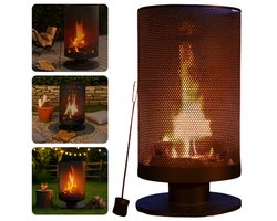 Cheqo® Vuurkorf Buiten - Stijlvolle Vuurkorf - Vuurkorf Met Vonkenscherm - Vuurkorf Staal - Vuurkorf Met Pook - Vuurkorf Voor Tuin - Vuurkorf Terras - Duurzame Vuurkorf - Luxe Vuurkorf - Elegante Vuurkorf - Grote Vuurkorf