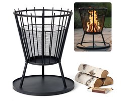 Cheqo® Vuurkorf - Vuurkorf Met Vonkenscherm - Vuurkorf Voor Buiten - Vuurkorf Met Bodemplaat - Vuurkorf Rond - Zwarte Vuurkorf - Vuurkorf Op Poten