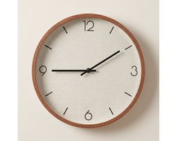 Cheqo® Wandklok - Analoge Klok - Muurklok - Stille Klok zonder Getik - Keukenklok - Scandinavisch Design - Houtlook Rand - Wit Wijzerplaat - Ronde Klok - voor Woonkamer, Slaapkamer en Kantoor - Quartz Klok - Woondecoratie - Batterij