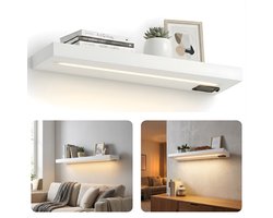 Cheqo® Wandplank met LED Verlichting - Wandplank met Verlichting - Wandplank LED - Wandplank Wit met LED - Witte Wandplank - Wandplank Wit - Wandrek met LED Verlichting - Wandrek met Verlichting - Wandrek Wit