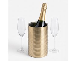 Cheqo® Wijnkoeler - Champagnekoeler - Dubbelwandig RVS - IJsemmer - Flessenkoeler - Goud - Drankemmer - Champagne Emmer - Roestvrij Staal - Luxe Cadeau - Glanzend Goud - Goudkleurig - Champagne Bucket - Tafelkoeler - voor Dranken - Koud