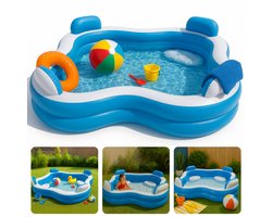 Cheqo® XL Opblaasbaar Familiezwembad - Luxe Zwembad - Opblaasbad - Bad Met Loungestoelen en Bekerhouders - PVC