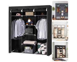 Cheqo® XXL Kledingkast - Opvouwbare Garderobekast - Campingkast - Slaapkamer Kast - Kleerkast - Zwart - Metalen Frame