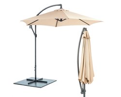 Cheqo® Zweefparasol 3M - Zweef Parasol Kantelbaar - Verstelbaar Stalen Frame - Inclusief Voet - Voor Tuin en Balkon - Beige