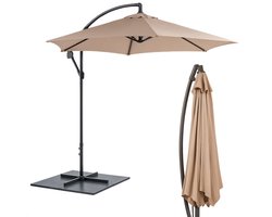 Cheqo® Zweefparasol 3M - Zweef Parasol Kantelbaar - Verstelbaar Stalen Frame - Inclusief Voet - Voor Tuin en Balkon - Taupe