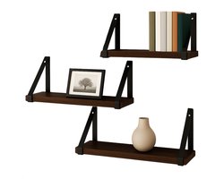 Cheqo® Zwevende Wandplank Set - Industrieel Zwevend Wandplank - Wandrek - Boekenplank - Boekenrek - Vintage Hout - Metalen Beugels - Muurdecoratie