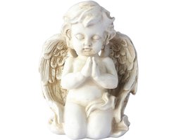 Cherubijn Bidden Beeld - Engel Sculptuur - Huis en Tuin - Zwaar Hars Materiaal - 16 cm Hoog - Wit