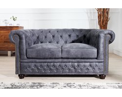 Chesterfield 2-zitsbank 150 cm antiek grijs microvezel stiksels met veerknopen - 37390
