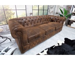 Chesterfield 3-zits bank 205cm antiek bruin met knoopsluiting en veerkern