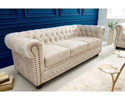 Chesterfield 3-zitsbank 200cm fluweel champagne 3-zits met knoopstiksel en veerkern - 42310