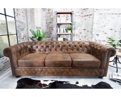 Chesterfield 3-zitsbank 205cm antiekbruin met knoopstiksel en veerkern - 17382