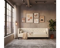 Chesterfield 3-zitsbank crème fluweel – luxe velvet sofa met armleuningen en rugkussens – elegante designbank voor woonkamer – comfortabele loungebank met houten frame – Medahomestore vintage bankstel