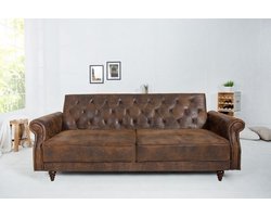 Chesterfield 3-zitsbank MAISON BELLE AFFAIRE 220cm antiek bruin microvezel met slaapfunctie - 40082