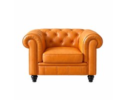 Chesterfield Bank 1-Zits - Cognac - Oker geel - Leer - Bank - Sofa - Fauteuil