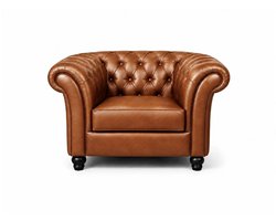 Chesterfield Bank 1-Zits - Kaneel Bruin - Curve Armleuning - Leer - Arm Chair - Chesterfield Meubel - Stoel Chesterfield