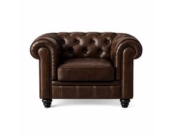 Chesterfield Bank 1-Zits - Mokka Bruin - Leer - Bank - Sofa - Fauteuil