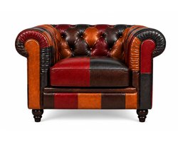 Chesterfield Bank 1-Zits - Patchwork - Multicolor - Leer - Bank - Sofa - Fauteuil