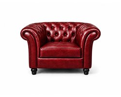 Chesterfield Bank 1-Zits - Rood - Curve Armleuning - Leer - Arm Chair - Chesterfield Meubel - Stoel Chesterfield