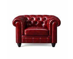 Chesterfield Bank 1-Zits - Rood - Leer - Bank - Sofa - Fauteuil