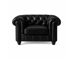 Chesterfield Bank 1-Zits - Stoel - Zwart - Leer - Bank - Sofa - Fauteuil - Chesterfield Chair