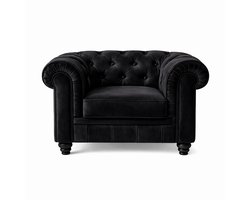 Chesterfield Bank 1-Zits - Stoel - Zwart - Velvet - Sofa - Fauteuil - Chesterfield Chair