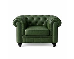 Chesterfield Bank 1-Zits - Vintage Groen - Leer - Bank - Sofa - Fauteuil