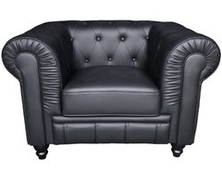 Chesterfield Bank 1-Zits - Zwart - Leer - Bank - Sofa - Fauteuil